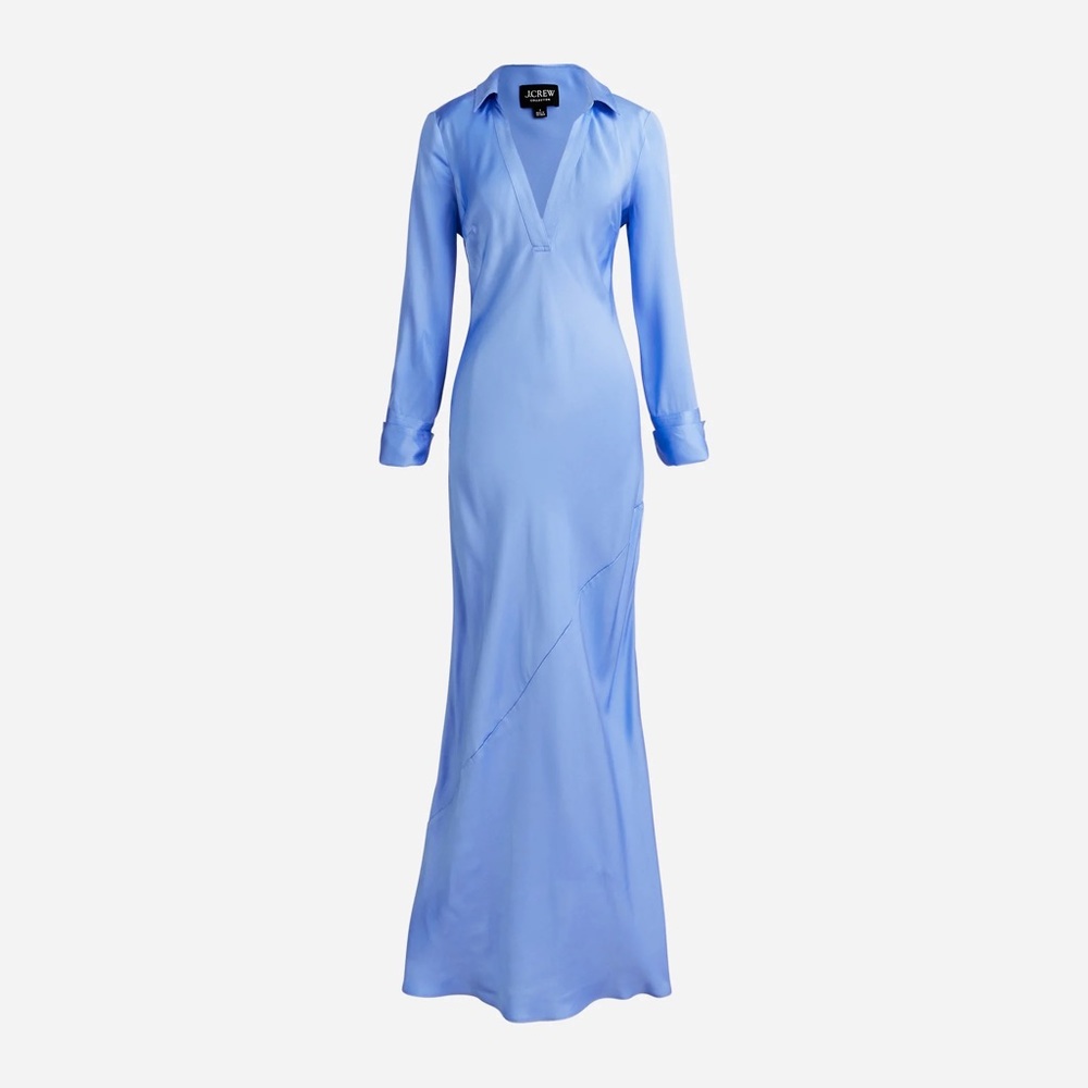 J. Crew Limited-edition maxi collared slip dress in shiny crepe NWT